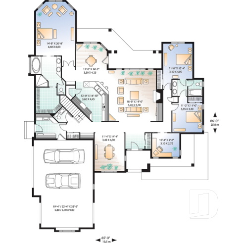 1st level - Mediterranean style design with split bedroom concept, home office, 3-car garage, large open floor plan - Hawksbury