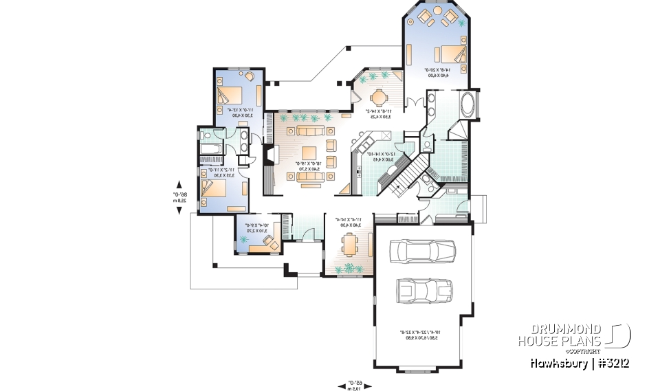 1st level - Mediterranean style design with split bedroom concept, home office, 3-car garage, large open floor plan - Hawksbury