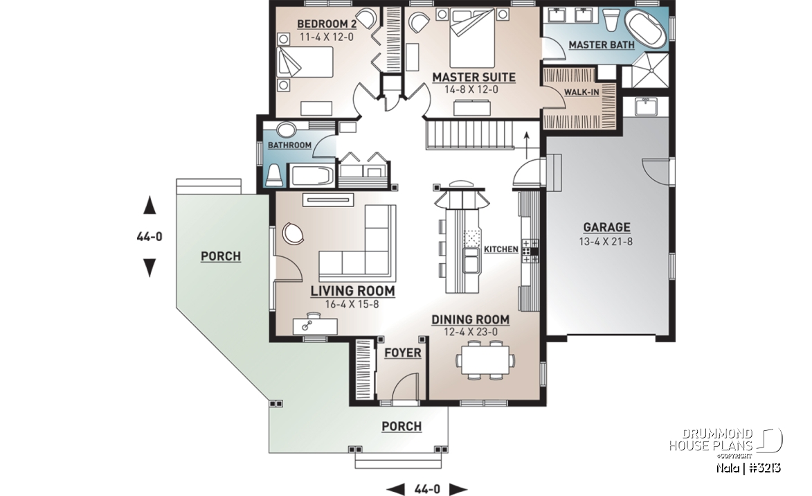 1st level - Large master suite, ranch style bungalow w/garage, 9' ceiling, open concept, 2 beds, 2 baths, deck - Nala