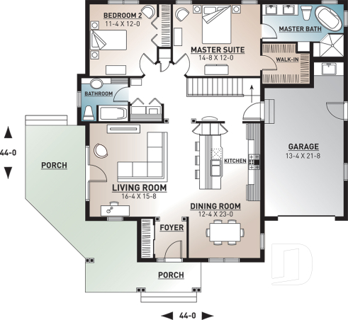 1st level - Large master suite, ranch style bungalow w/garage, 9' ceiling, open concept, 2 beds, 2 baths, deck - Nala