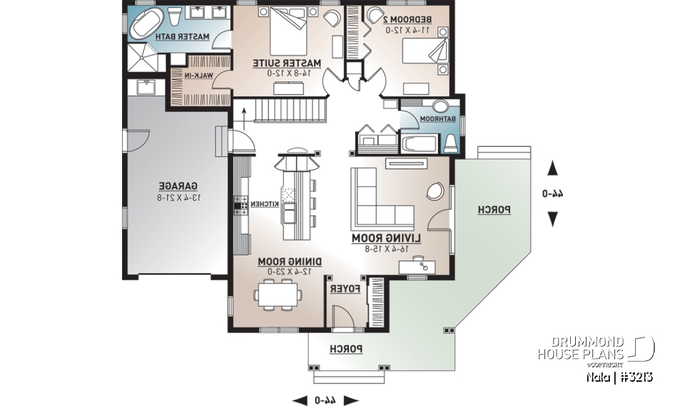 1st level - Large master suite, ranch style bungalow w/garage, 9' ceiling, open concept, 2 beds, 2 baths, deck - Nala