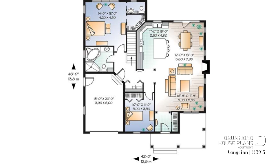 1st level - Cozy bungalow, 2 spacious bedrooms, 9' ceiling, triple garden doors, master suite, kitchen island, fireplace - Langston