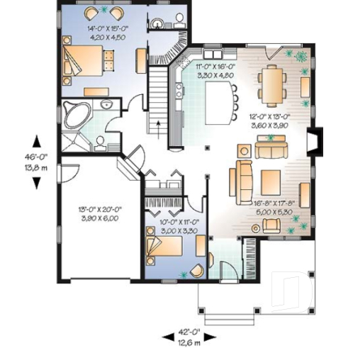 1st level - Cozy bungalow, 2 spacious bedrooms, 9' ceiling, triple garden doors, master suite, kitchen island, fireplace - Langston