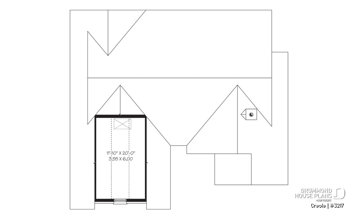 Bonus storage - 2 bedroom bungalow house plan with 2-car garage, cathedral ceiling &amp; breafast nook - Creole