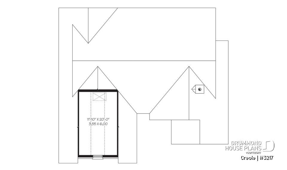 Bonus storage - 2 bedroom bungalow house plan with 2-car garage, cathedral ceiling &amp; breafast nook - Creole