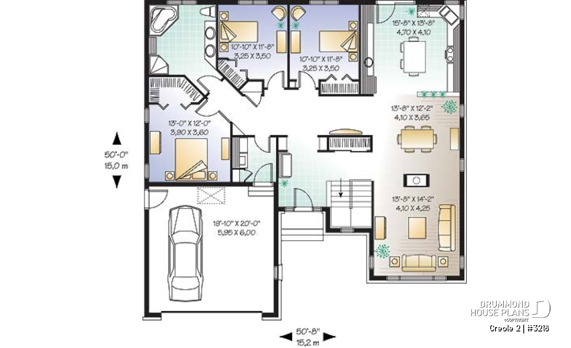 1st level - 3 bedroom rustic bungalow, storage area above the garage, vast kitchen - Creole 2
