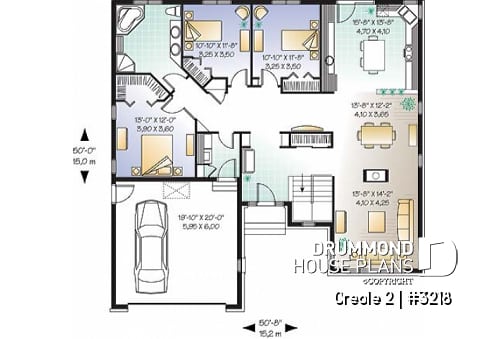 1st level - 3 bedroom rustic bungalow, storage area above the garage, vast kitchen - Creole 2