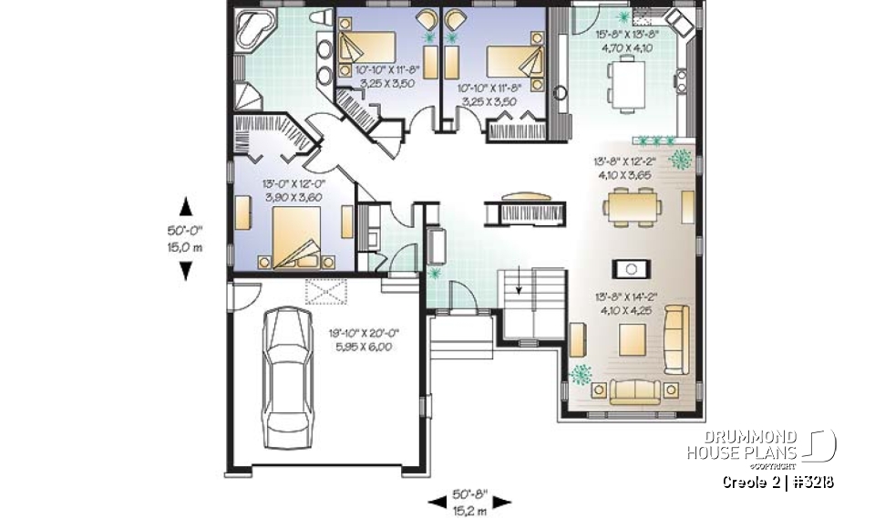 1st level - 3 bedroom rustic bungalow, storage area above the garage, vast kitchen - Creole 2