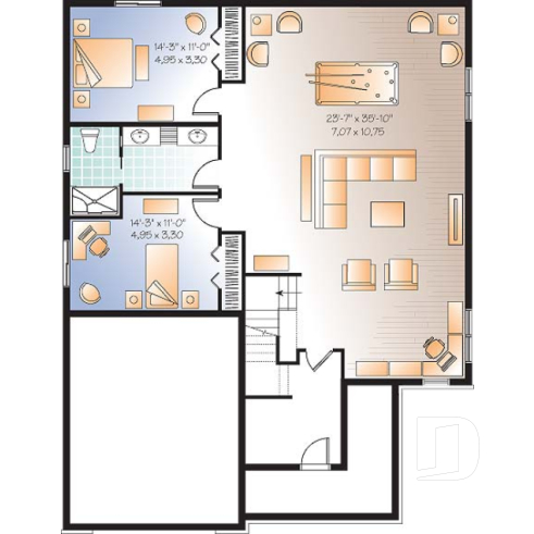 Basement - Ideal floor plans for larger family, one-storey home with finished daylight basement, garage + storage - Yorkton 2