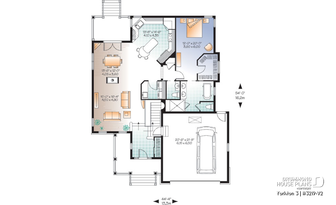 1st level - Single storey house plan with large master suite on main floor, open floor plan with fireplace, 2-car garage - Yorkton 3