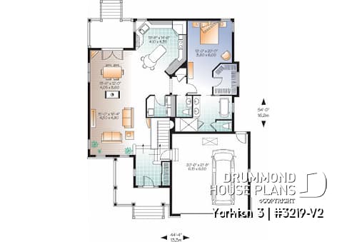 1st level - Single storey house plan with large master suite on main floor, open floor plan with fireplace, 2-car garage - Yorkton 3