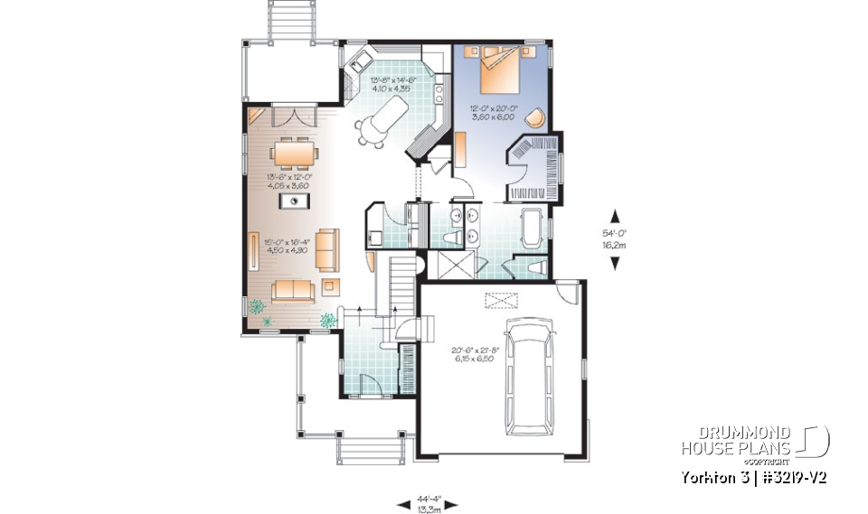 1st level - Single storey house plan with large master suite on main floor, open floor plan with fireplace, 2-car garage - Yorkton 3