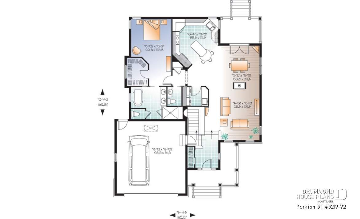 1st level - Single storey house plan with large master suite on main floor, open floor plan with fireplace, 2-car garage - Yorkton 3