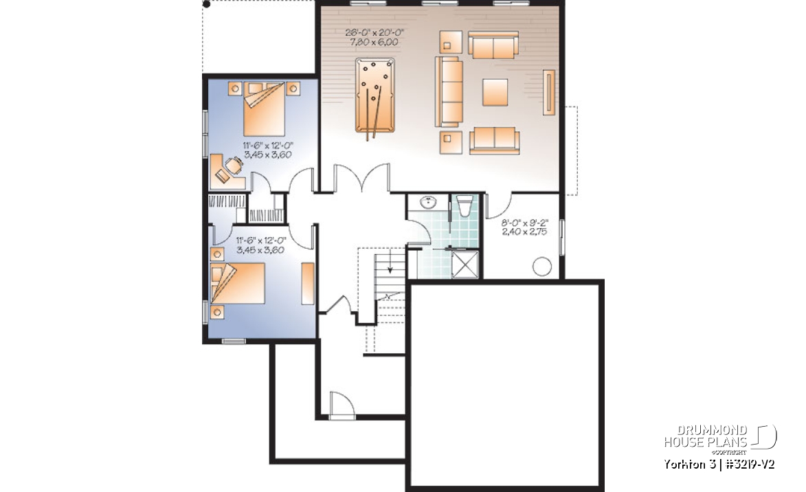 Basement - Single storey house plan with large master suite on main floor, open floor plan with fireplace, 2-car garage - Yorkton 3