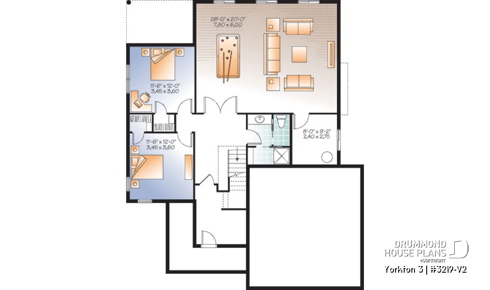 Basement - Single storey house plan with large master suite on main floor, open floor plan with fireplace, 2-car garage - Yorkton 3