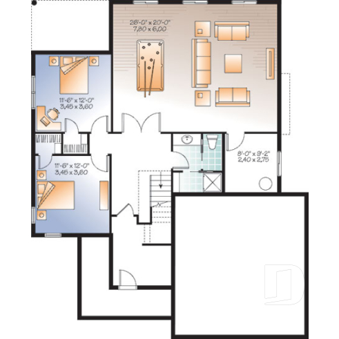 Basement - Single storey house plan with large master suite on main floor, open floor plan with fireplace, 2-car garage - Yorkton 3