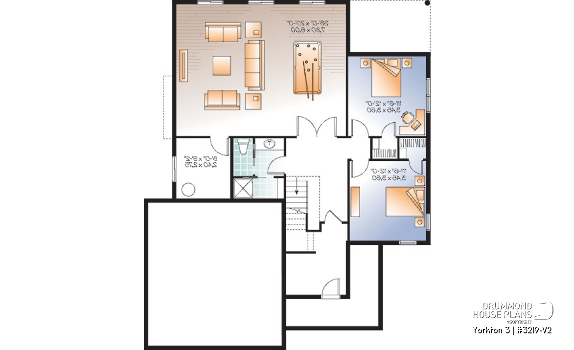 Basement - Single storey house plan with large master suite on main floor, open floor plan with fireplace, 2-car garage - Yorkton 3