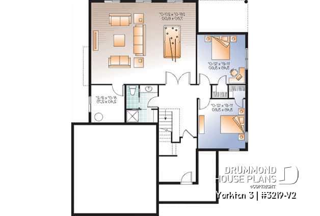 Basement - Single storey house plan with large master suite on main floor, open floor plan with fireplace, 2-car garage - Yorkton 3