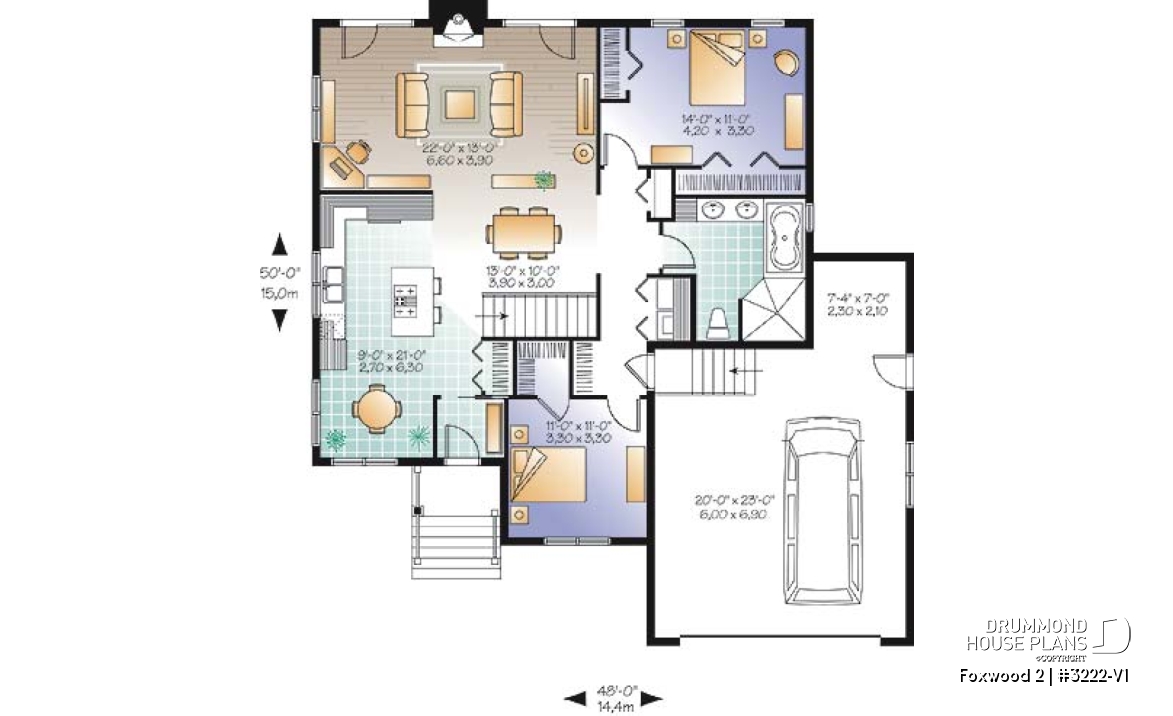 1st level - Affordable Modern Craftsman Bungalow, kitchen with breakfast area, large family room with fireplace  - Foxwood 2