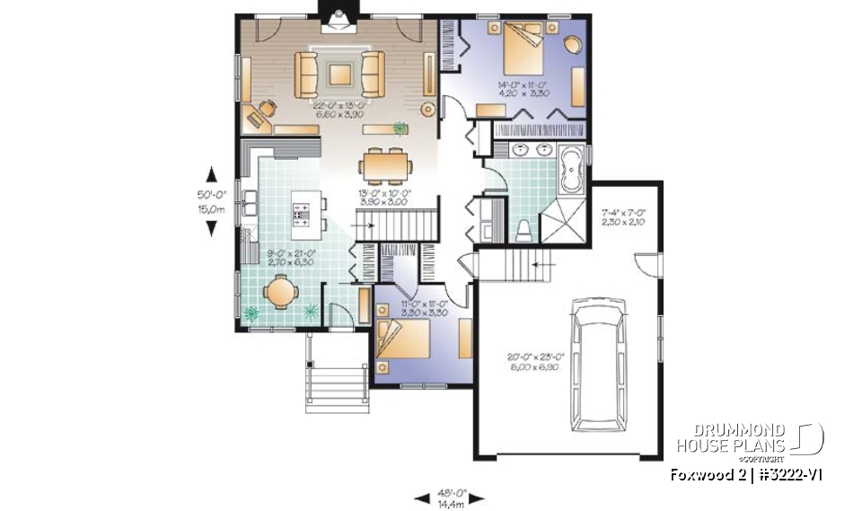 1st level - Affordable Modern Craftsman Bungalow, kitchen with breakfast area, large family room with fireplace  - Foxwood 2