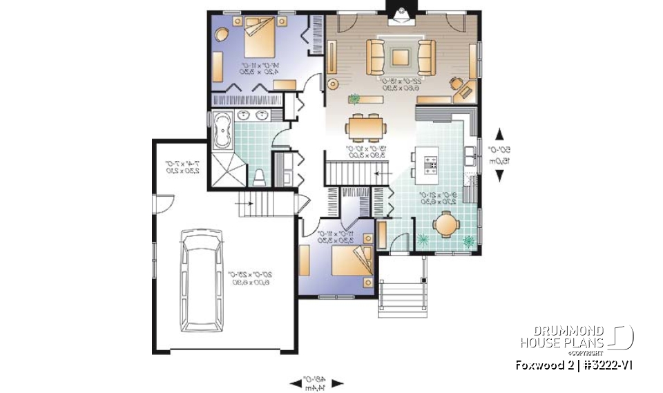 1st level - Affordable Modern Craftsman Bungalow, kitchen with breakfast area, large family room with fireplace  - Foxwood 2