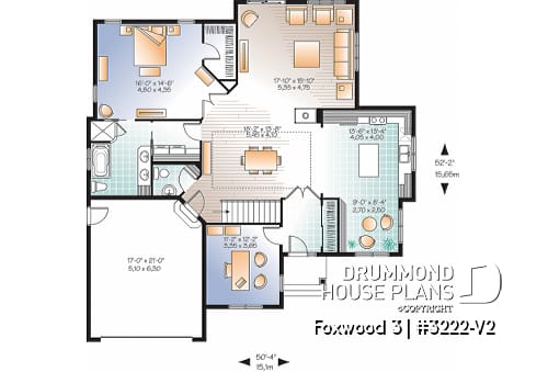 1st level - Luxurious Craftsman bungalow house plan, large master suite, large living room, den, fireplace and garage - Foxwood 3