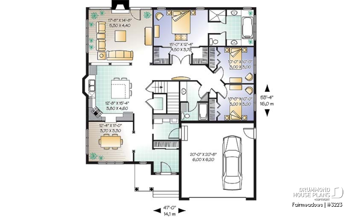 1st level - Ranch house plan with a 2-car garage, master suite, 3 bedrooms, 2 bathrooms, formal dining - Fairmeadows