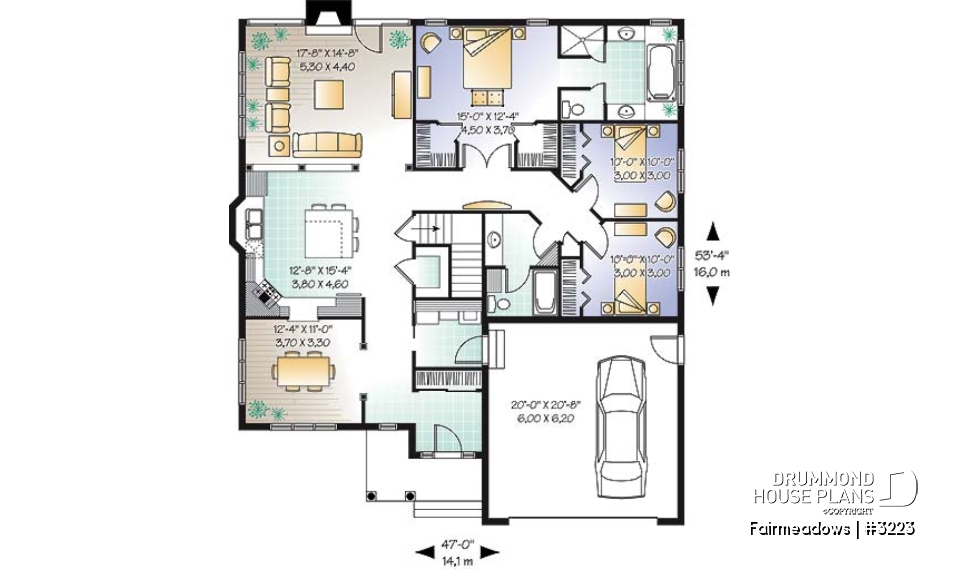 1st level - Ranch house plan with a 2-car garage, master suite, 3 bedrooms, 2 bathrooms, formal dining - Fairmeadows