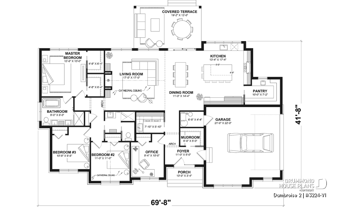 1st level (Optional $) - Bright Bungalow House Plan with Double Garage, Cathedral Ceiling and Up to 6 Bedrooms - Dambroise 2