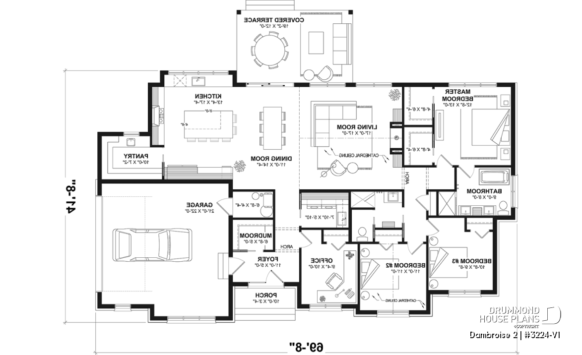 1st level (Optional $) - Bright Bungalow House Plan with Double Garage, Cathedral Ceiling and Up to 6 Bedrooms - Dambroise 2