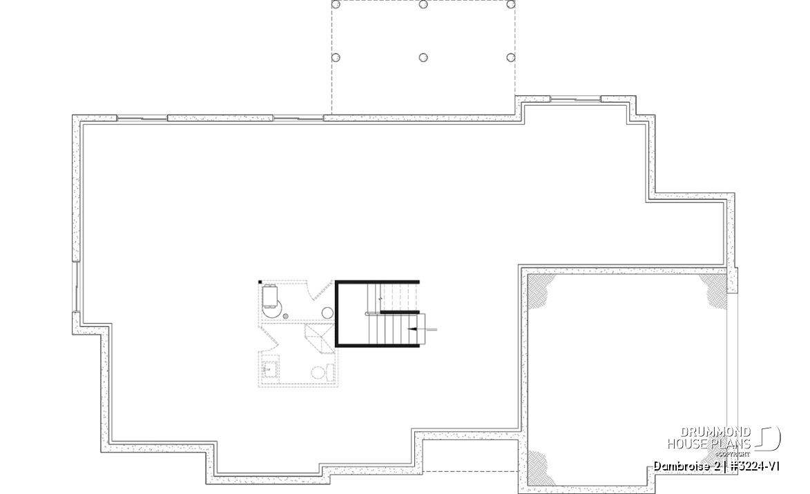 Unfinished basement - Bright Bungalow House Plan with Double Garage, Cathedral Ceiling and Up to 6 Bedrooms - Dambroise 2