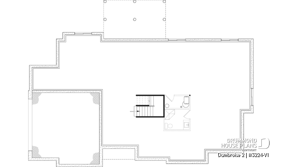 Unfinished basement - Bright Bungalow House Plan with Double Garage, Cathedral Ceiling and Up to 6 Bedrooms - Dambroise 2