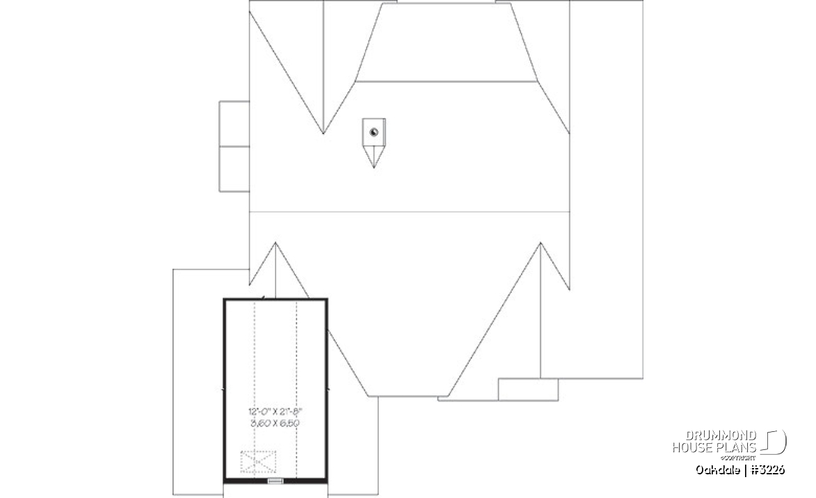 Bonus storage - 3 bedroom Ranch house plan with two-car garage, master suite, total 3 bedrooms 2 baths, fireplace - Oakdale