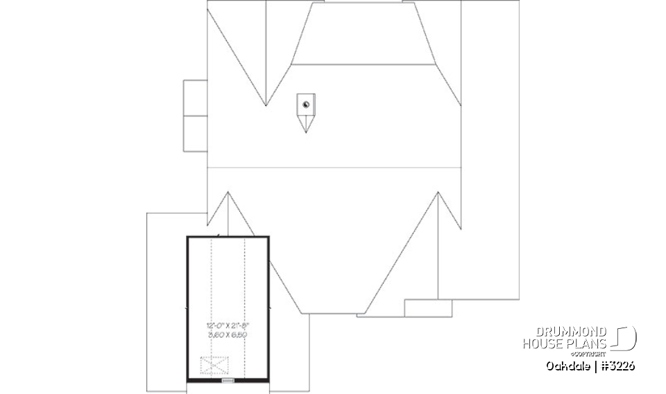 Bonus storage - 3 bedroom Ranch house plan with two-car garage, master suite, total 3 bedrooms 2 baths, fireplace - Oakdale