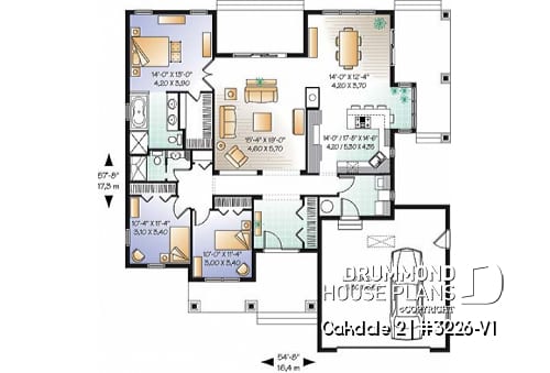 1st level - Beautiful Ranch style house plan with 2-car garage, 9' ceiling, master suite, 3 bedrooms, 2 bathrooms - Oakdale 2