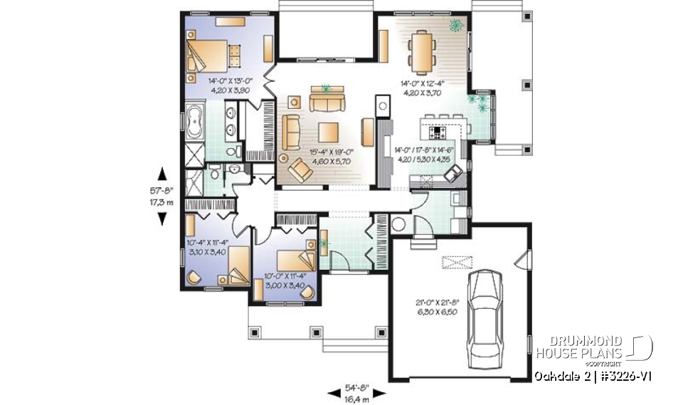 1st level - Beautiful Ranch style house plan with 2-car garage, 9' ceiling, master suite, 3 bedrooms, 2 bathrooms - Oakdale 2