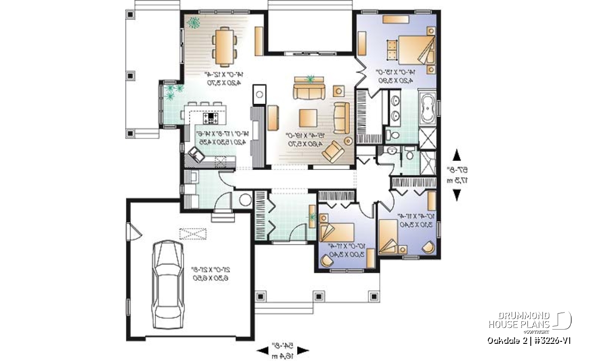 1st level - Beautiful Ranch style house plan with 2-car garage, 9' ceiling, master suite, 3 bedrooms, 2 bathrooms - Oakdale 2