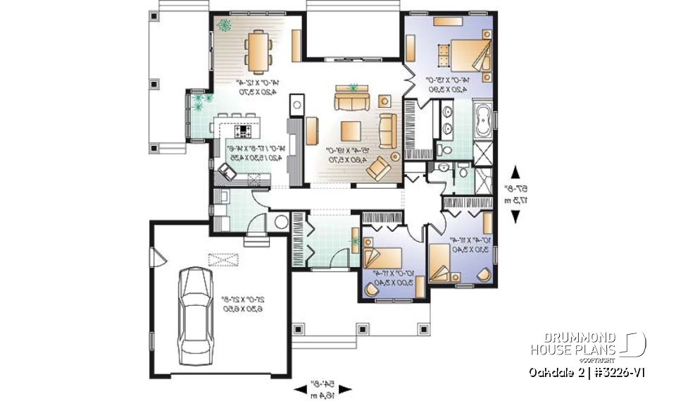 1st level - Beautiful Ranch style house plan with 2-car garage, 9' ceiling, master suite, 3 bedrooms, 2 bathrooms - Oakdale 2