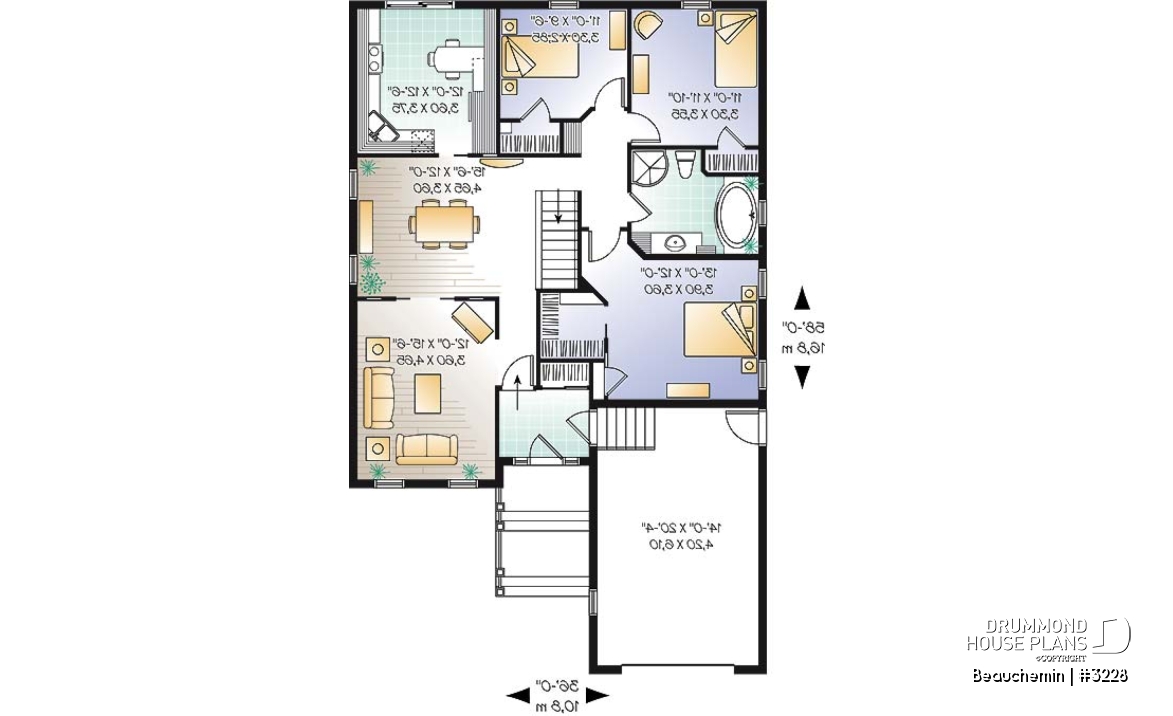 1st level - Traditional bungalow with 3 bedrooms on same level, 1-car garage, ideal for narrow lot - Beauchemin
