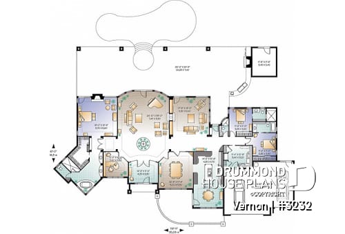 1st level - 3 bedroom mediteranean luxury house plan with 10' ceilings, formal dining and living room, garage - Vernon