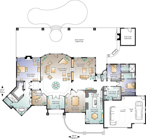 1st level - 3 bedroom mediteranean luxury house plan with 10' ceilings, formal dining and living room, garage - Vernon