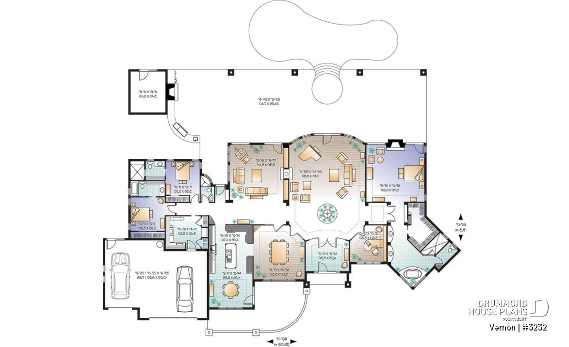 1st level - 3 bedroom mediteranean luxury house plan with 10' ceilings, formal dining and living room, garage - Vernon