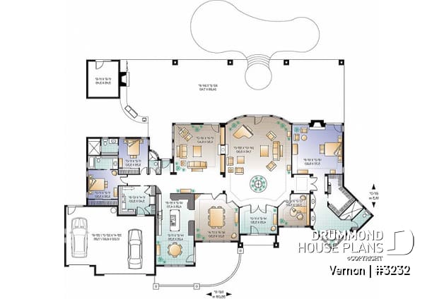 1st level - 3 bedroom mediteranean luxury house plan with 10' ceilings, formal dining and living room, garage - Vernon