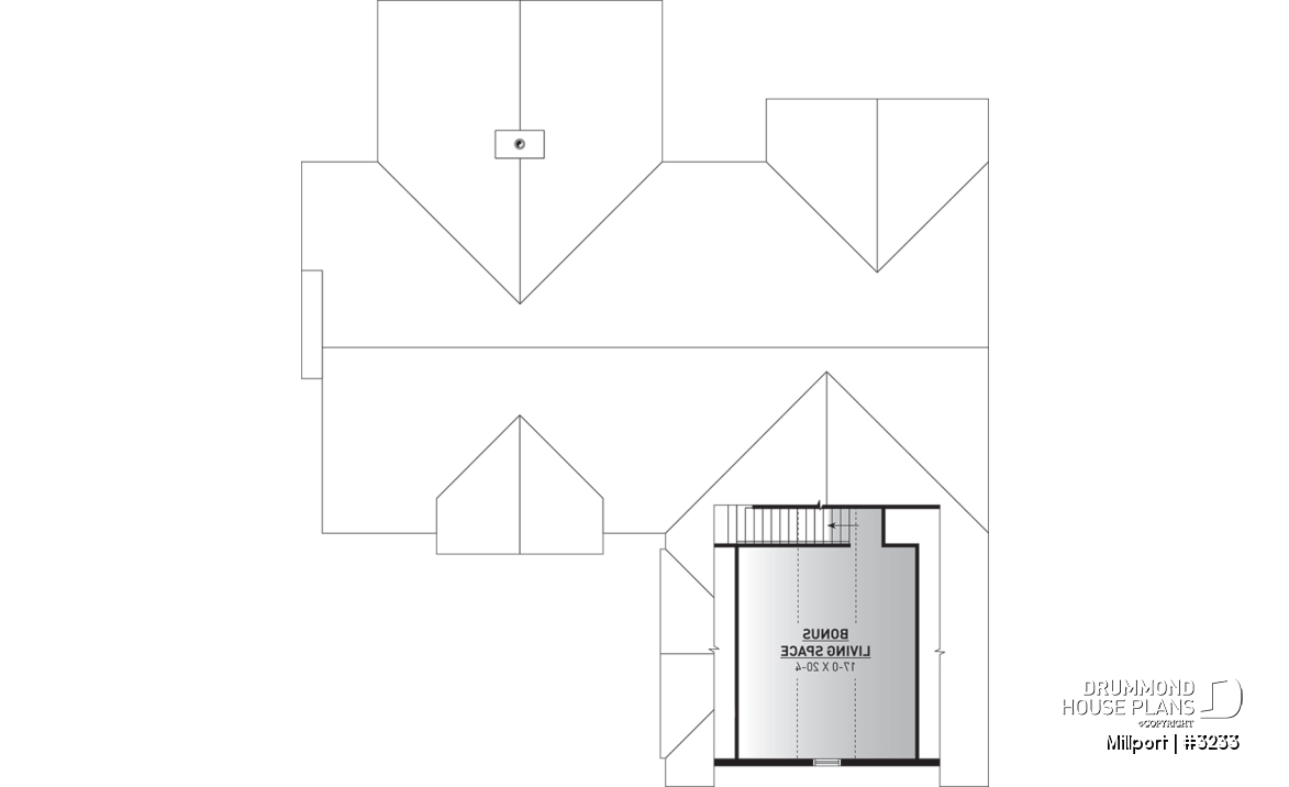 Bonus space - 3 bedroom ranch style house plan, 2-car garage, formal dining room, large laundry room, fireplace, deck - Millport
