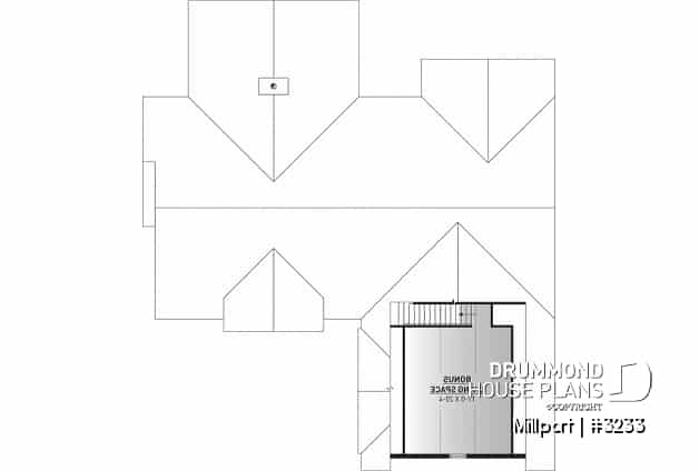 Bonus space - 3 bedroom ranch style house plan, 2-car garage, formal dining room, large laundry room, fireplace, deck - Millport