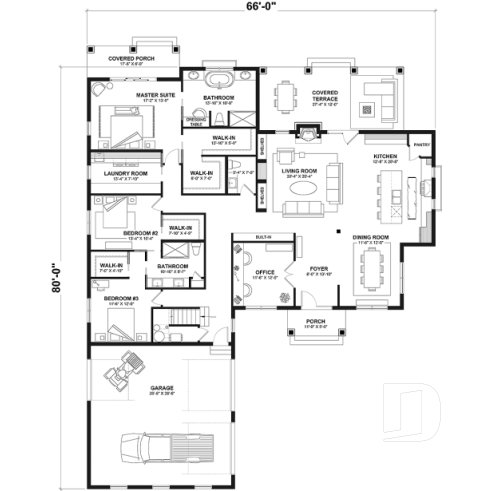 1st level - 3 to 4 bedroom country ranch, garage, master suite with private terrace, huge covered balcony, 2 family rooms - Millport 2