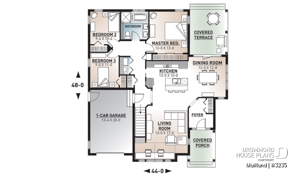 1st level - 3 bedroom transitional style bungalow with cathedral ceiling, covered terrace &amp; garage - Maitland