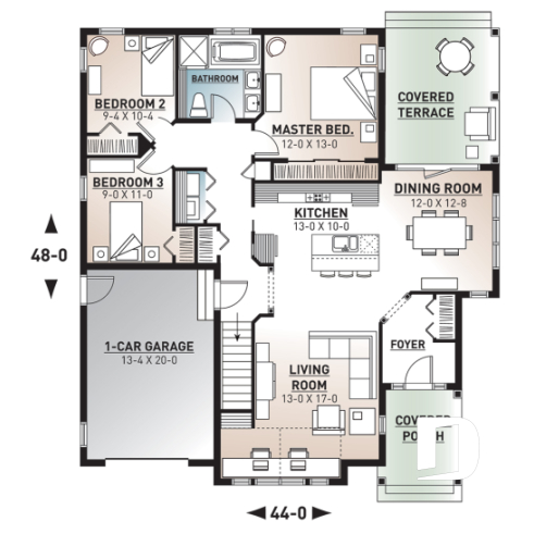 1st level - 3 bedroom transitional style bungalow with cathedral ceiling, covered terrace & garage - Maitland
