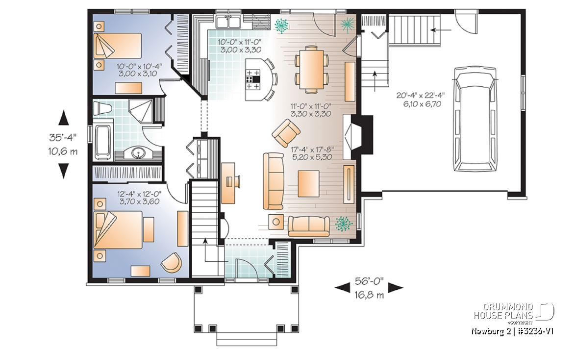 1st level - Craftsman bungalow, open living concept, two car garage, fireplace in family room, unfinished basement - Newburg 2