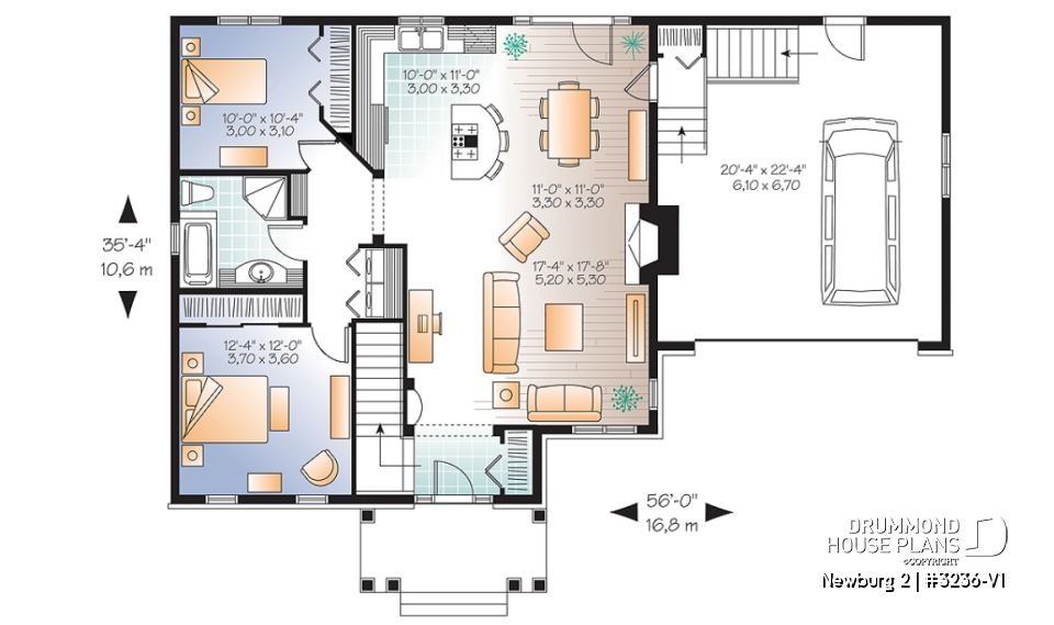 1st level - Craftsman bungalow, open living concept, two car garage, fireplace in family room, unfinished basement - Newburg 2
